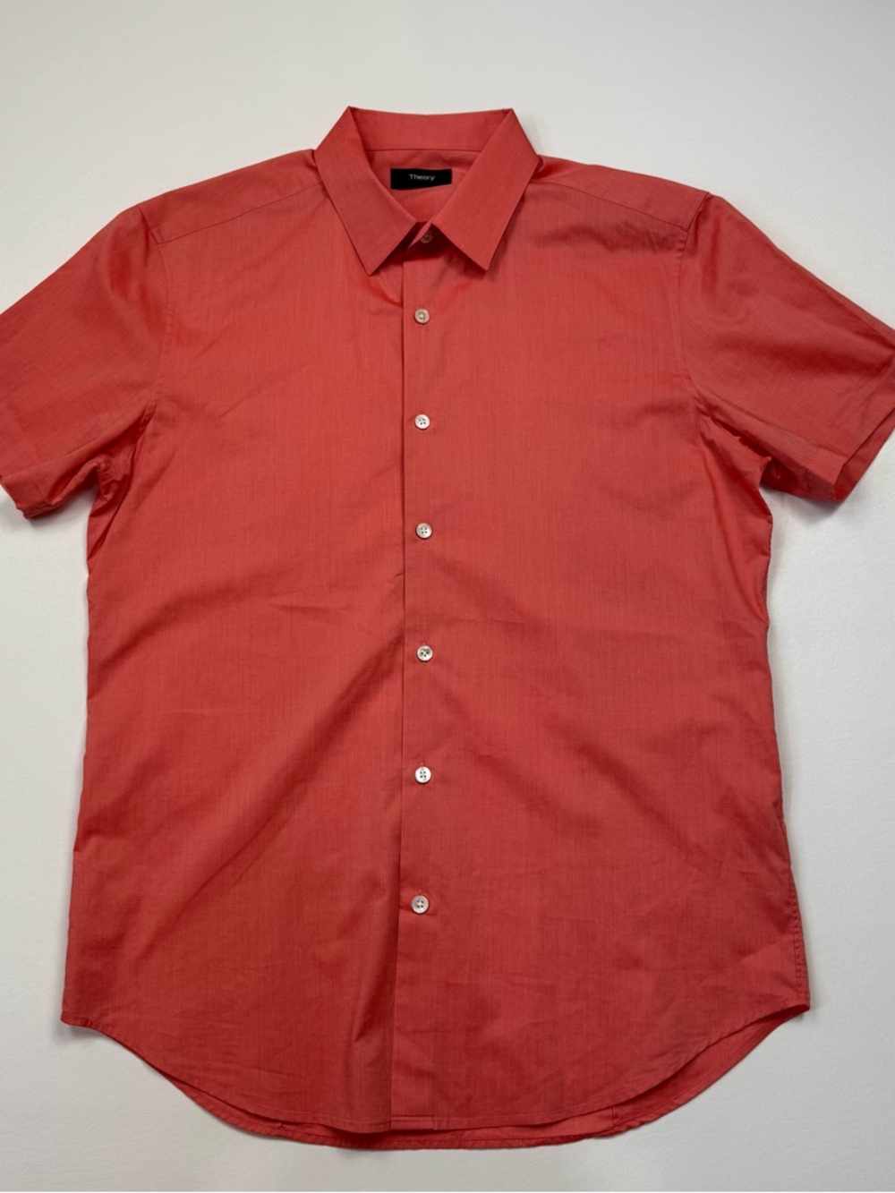Theory Men's Short-Sleeve Button-Up Shirt in Coral Red Size Medium